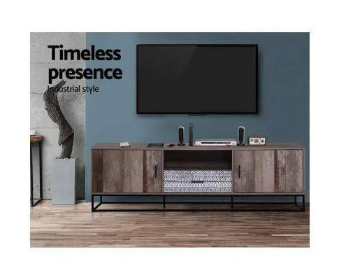 TV Cabinet Entertainment Unit Stand Storage Wooden Industrial Rustic 180cm