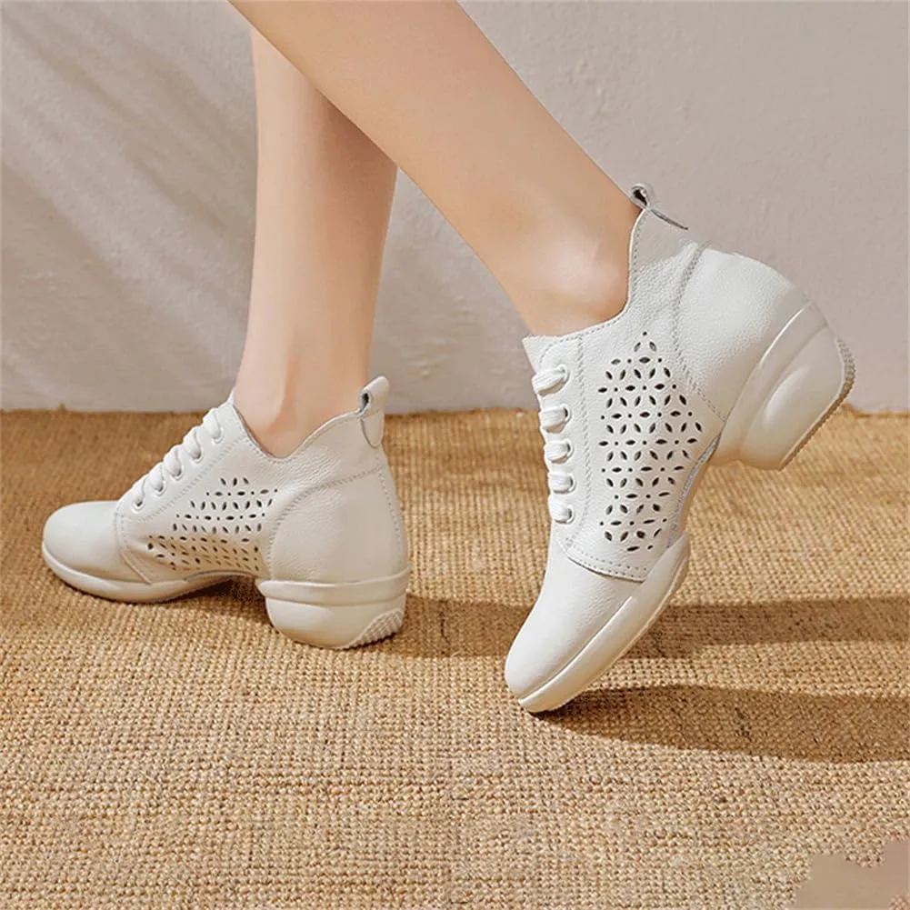 VEACAM Women Fashion Jazz Sneakers Comfort Wedge Platform Leather Dancing Shoes Lace-Up Ballroom Dance Trainers