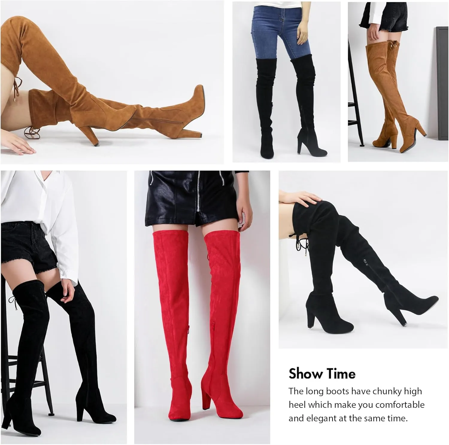 Vepose Women's 992 Thigh High Over The Knee Boots, Suede Long Boots with High Heel and Inner Zipper