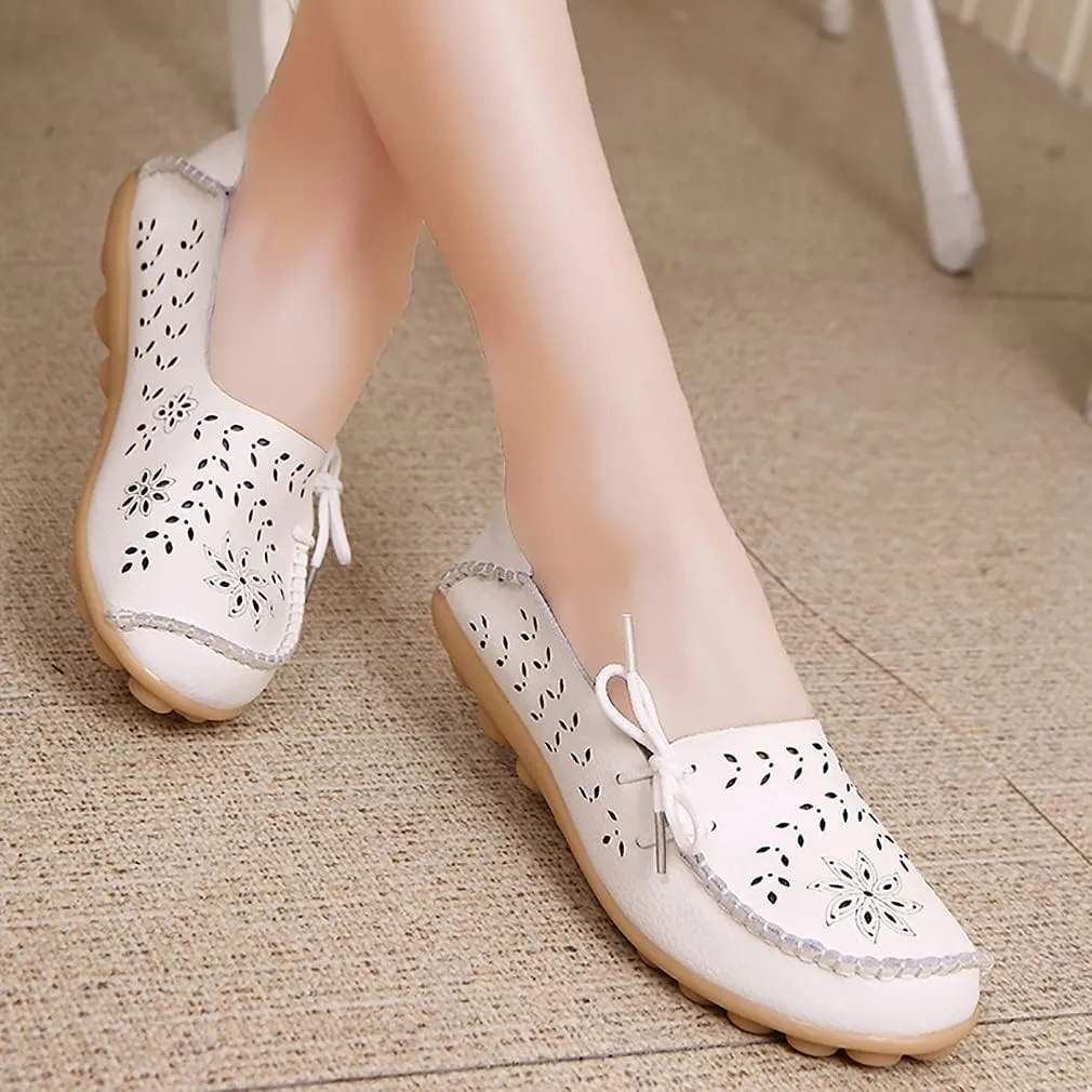 WERWAES Ladies Moccasin Flats Casual Loafers Breathable Walking Nurse Driving Fashion Soft Shoes Work Shoes