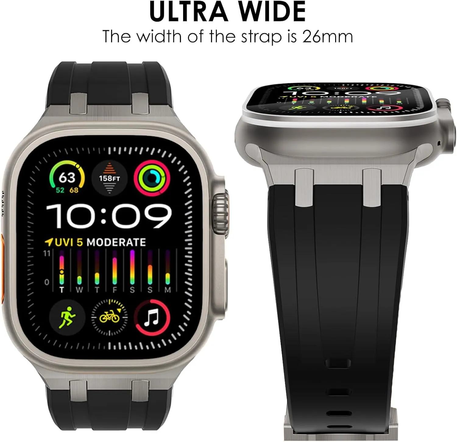 WINGLE AP Luxury Bands for Apple Watch Band Ultra 2 Band Ultra 49mm 46mm 45mm 44mm 42mm Men Women Series 10 9 8 7 SE 6 5 4, Silicone Rubber Metal Adapter Sport Bands for iWatch 3 2 1