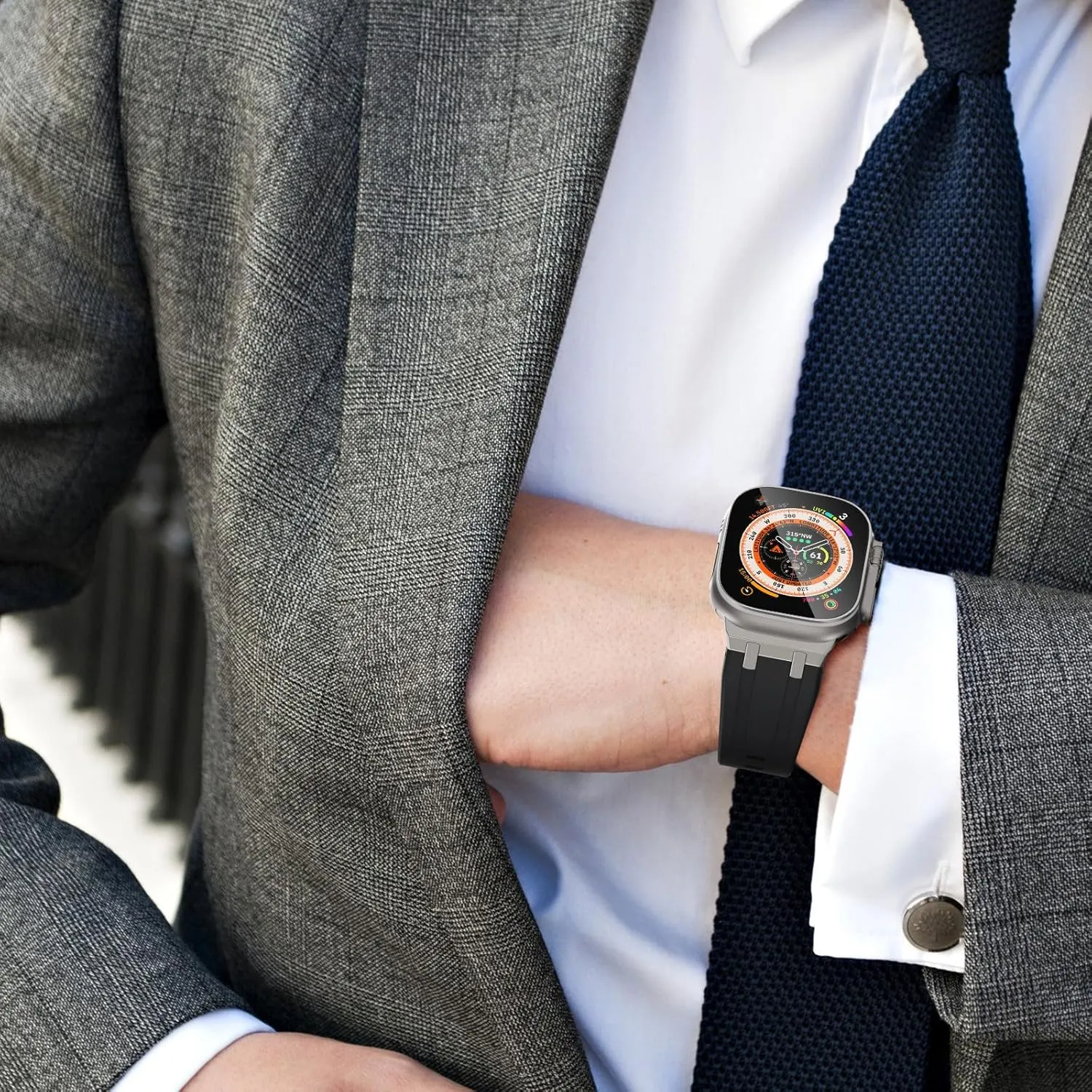 WINGLE AP Luxury Bands for Apple Watch Band Ultra 2 Band Ultra 49mm 46mm 45mm 44mm 42mm Men Women Series 10 9 8 7 SE 6 5 4, Silicone Rubber Metal Adapter Sport Bands for iWatch 3 2 1