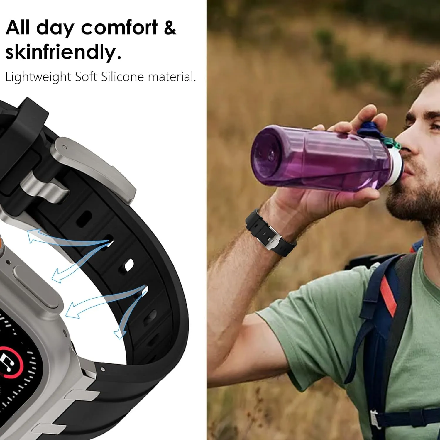 WINGLE AP Luxury Bands for Apple Watch Band Ultra 2 Band Ultra 49mm 46mm 45mm 44mm 42mm Men Women Series 10 9 8 7 SE 6 5 4, Silicone Rubber Metal Adapter Sport Bands for iWatch 3 2 1