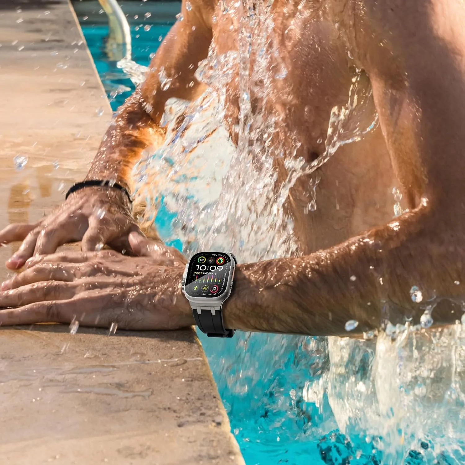 WINGLE AP Luxury Bands for Apple Watch Band Ultra 2 Band Ultra 49mm 46mm 45mm 44mm 42mm Men Women Series 10 9 8 7 SE 6 5 4, Silicone Rubber Metal Adapter Sport Bands for iWatch 3 2 1