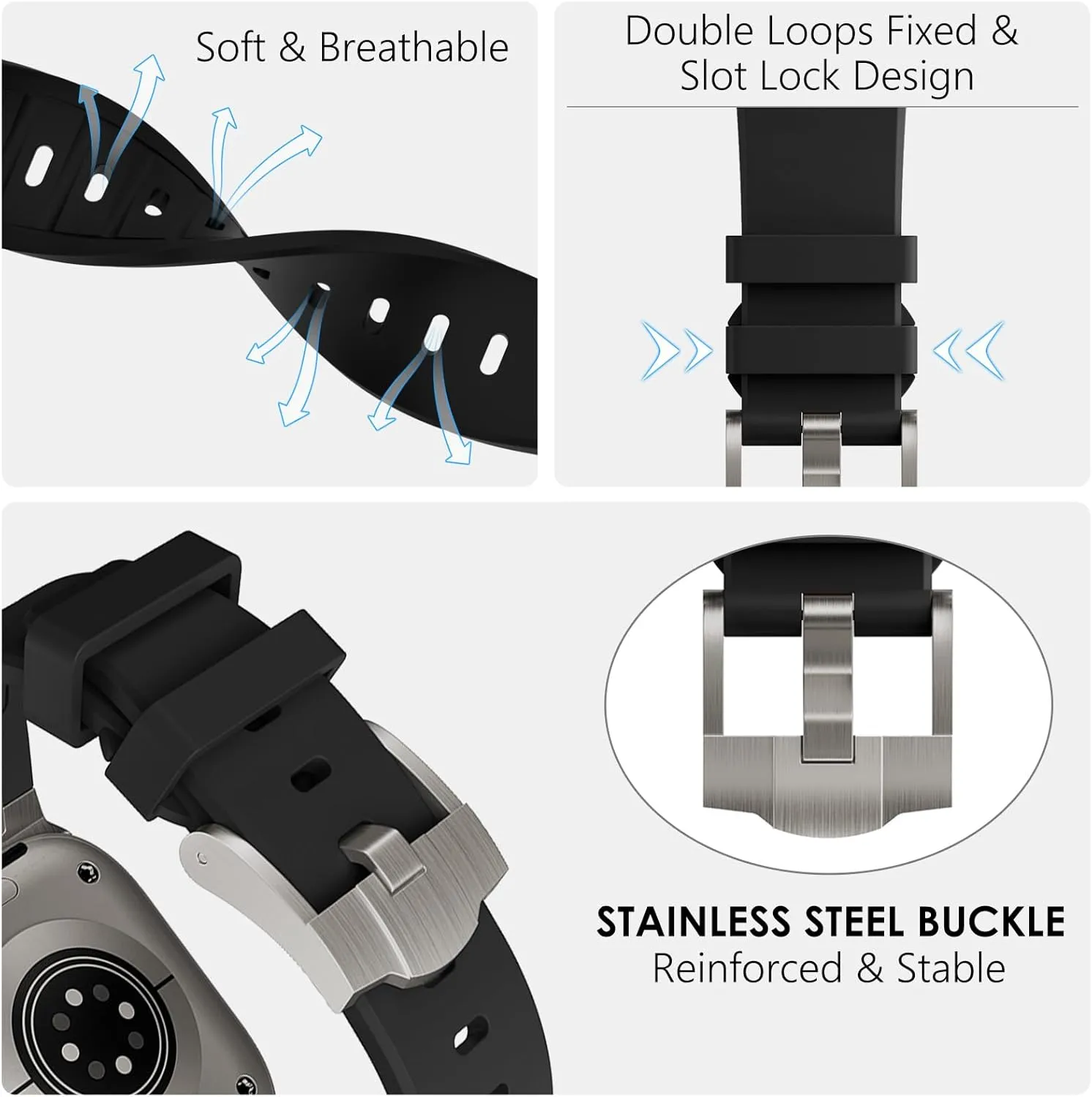 WINGLE AP Luxury Bands for Apple Watch Band Ultra 2 Band Ultra 49mm 46mm 45mm 44mm 42mm Men Women Series 10 9 8 7 SE 6 5 4, Silicone Rubber Metal Adapter Sport Bands for iWatch 3 2 1