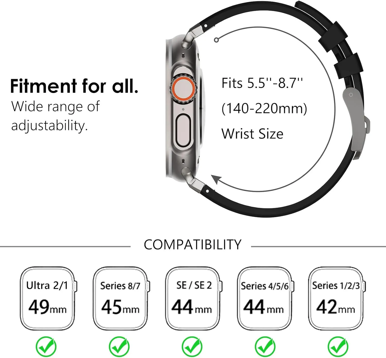 WINGLE AP Luxury Bands for Apple Watch Band Ultra 2 Band Ultra 49mm 46mm 45mm 44mm 42mm Men Women Series 10 9 8 7 SE 6 5 4, Silicone Rubber Metal Adapter Sport Bands for iWatch 3 2 1