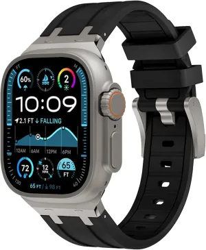 WINGLE AP Luxury Bands for Apple Watch Band Ultra 2 Band Ultra 49mm 46mm 45mm 44mm 42mm Men Women Series 10 9 8 7 SE 6 5 4, Silicone Rubber Metal Adapter Sport Bands for iWatch 3 2 1