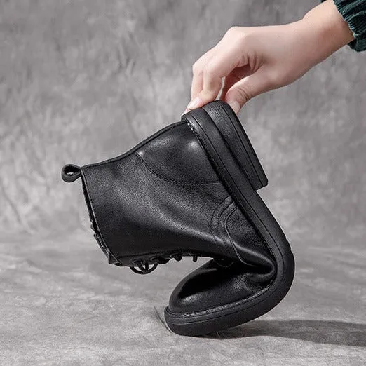 Women Leather Casual and Light Lace-up Zipper Ankle Boot