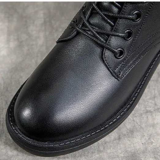 Women Leather Casual and Light Lace-up Zipper Ankle Boot