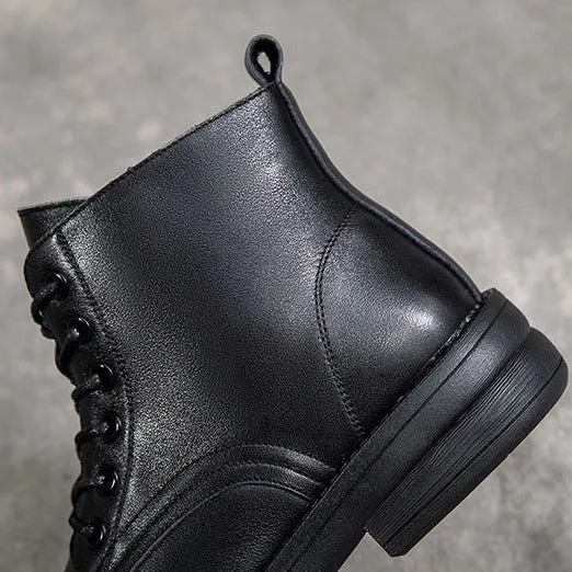 Women Leather Casual and Light Lace-up Zipper Ankle Boot