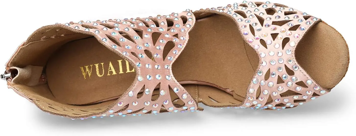 Women Rhinestone Dance Shoes Latin Salsa Bachata Practice Performance Dancing Footwear