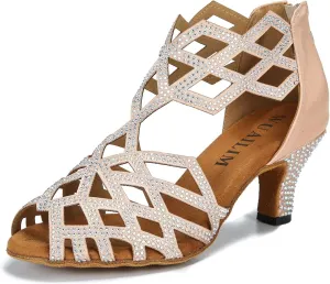 Women's Ballroom Rhinestone Dance Shoes, Latin Salsa Bachata Practice Performance Dancer Shoes