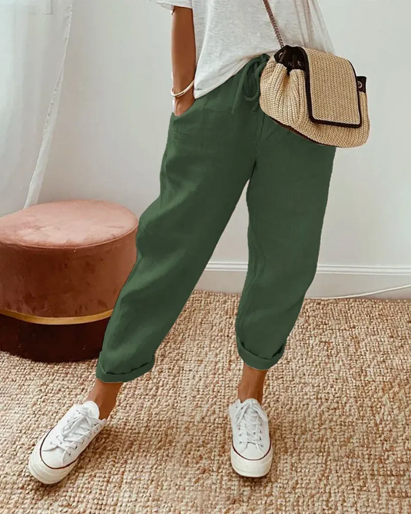 Womens Full-Length Pants  Relaxed Fit  Breathable Fabric  Drawstring Waistband