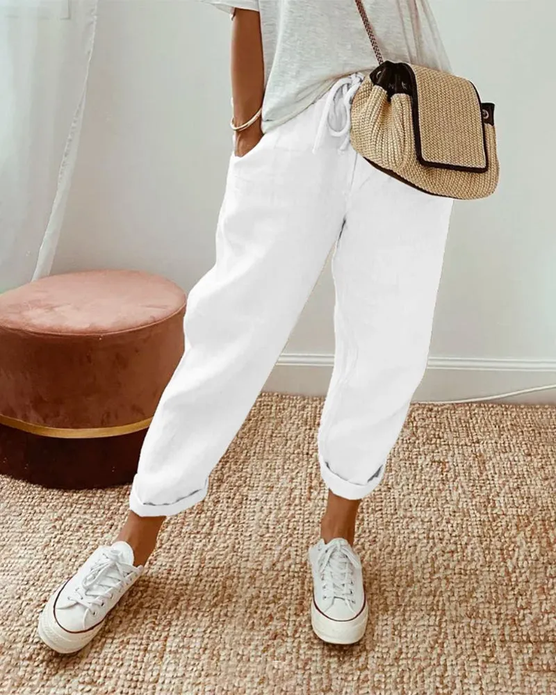 Womens Full-Length Pants  Relaxed Fit  Breathable Fabric  Drawstring Waistband