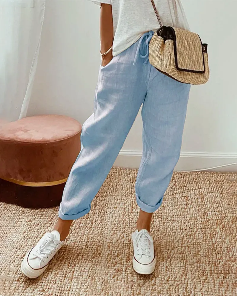 Womens Full-Length Pants  Relaxed Fit  Breathable Fabric  Drawstring Waistband