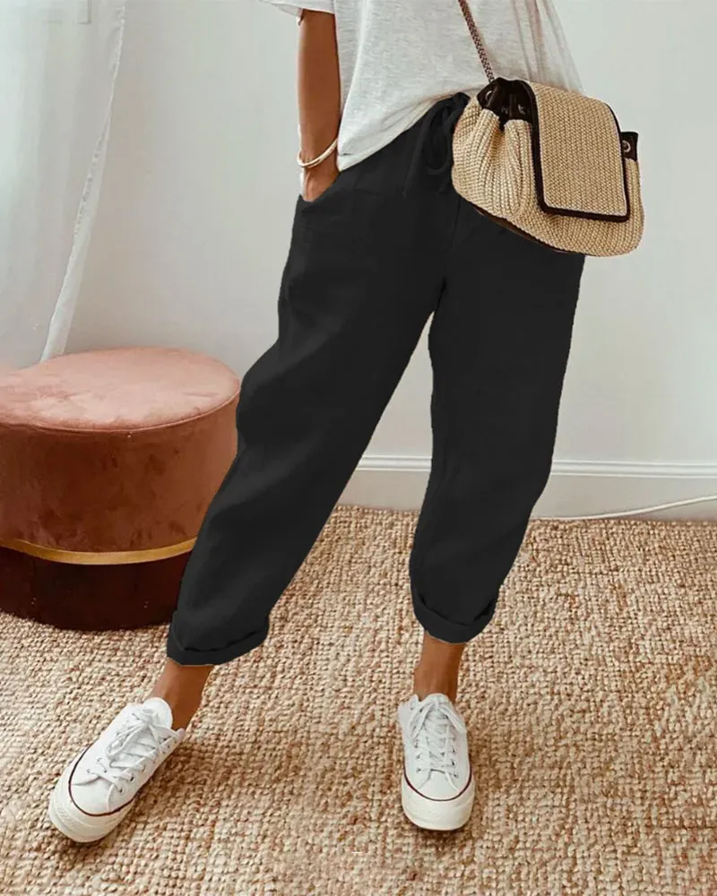 Womens Full-Length Pants  Relaxed Fit  Breathable Fabric  Drawstring Waistband