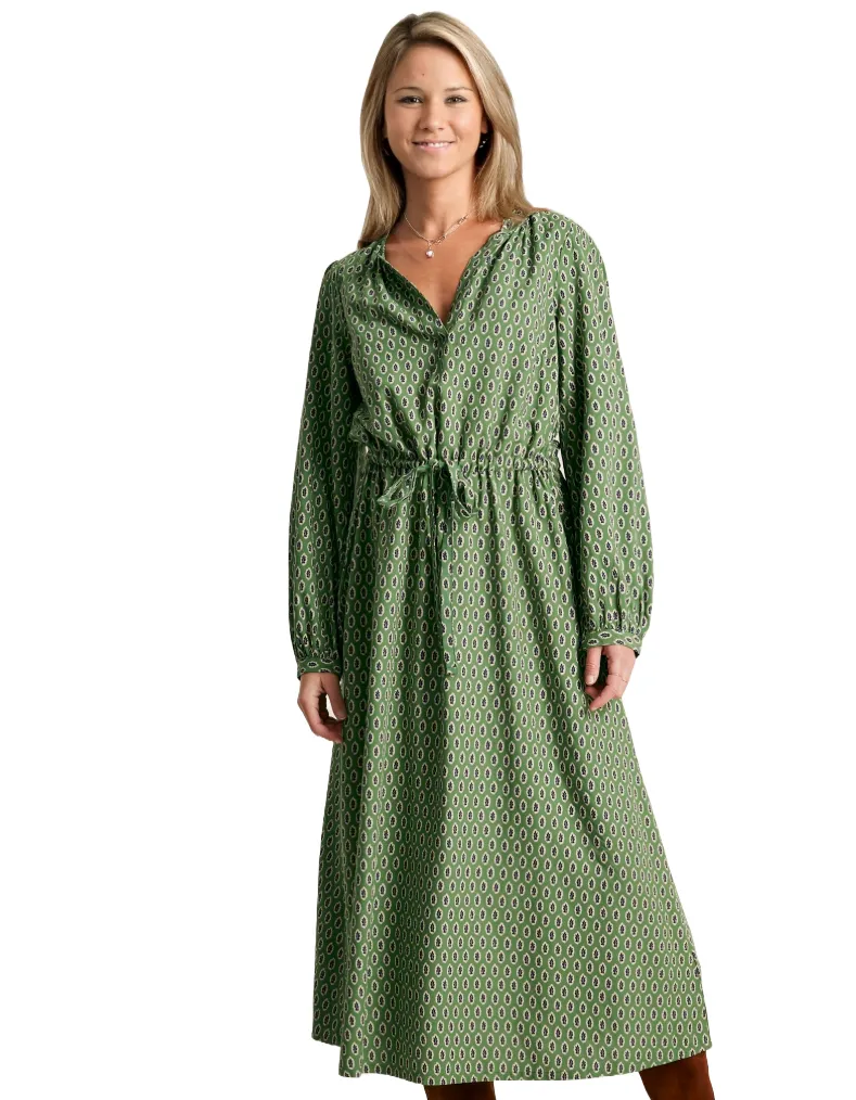 Women's Imogen  Long Sleeve Belted Midi Dress in Green
