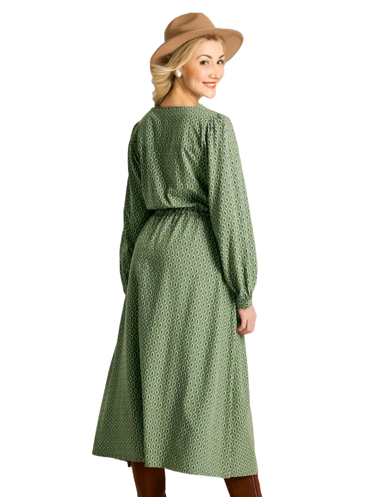 Women's Imogen  Long Sleeve Belted Midi Dress in Green