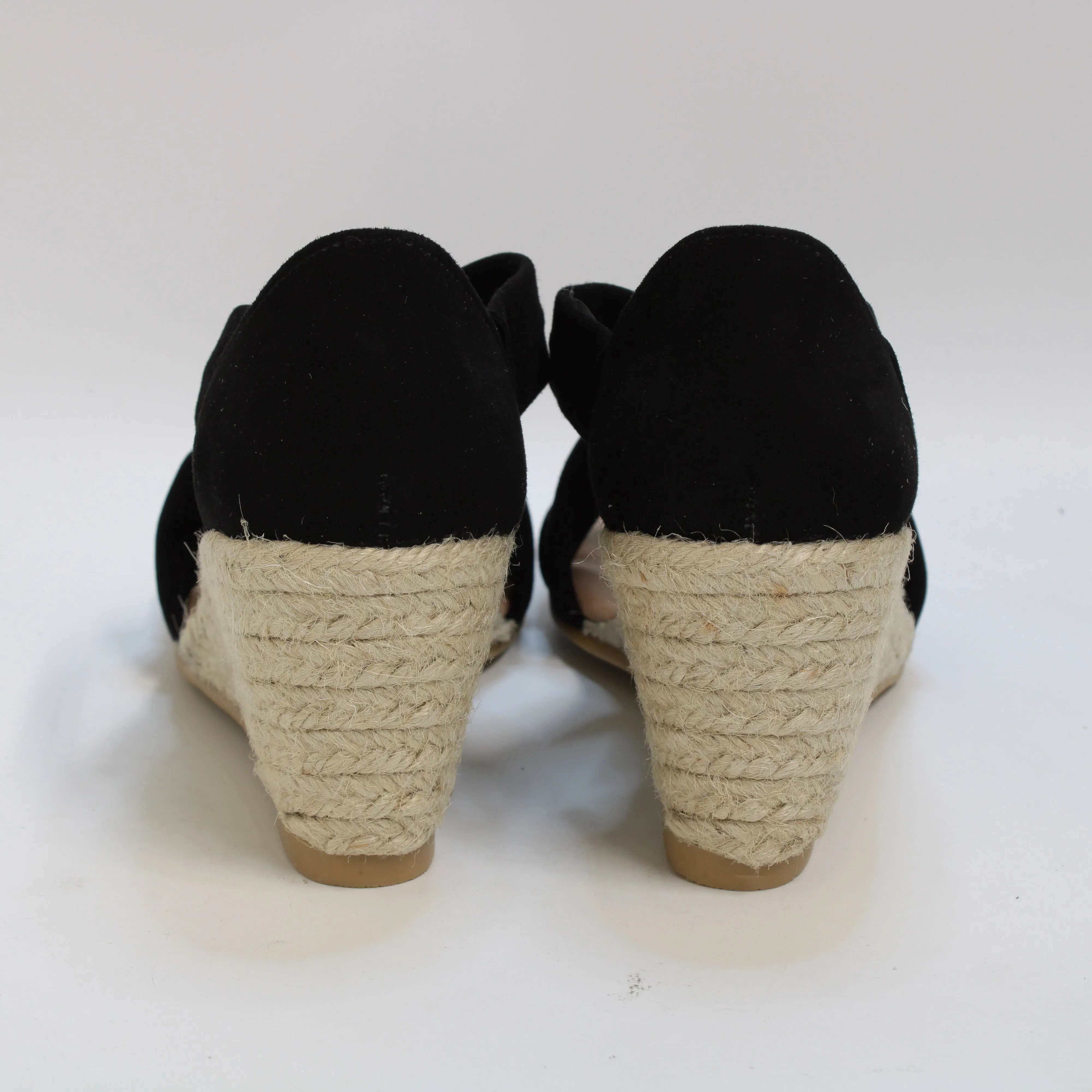 Womens Office Maiden Cross Strap Espadrille Wedge Black Suede