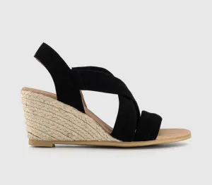 Womens Office Milly Cross Strap Slingback Espadrille Wedge Sandals Black Suede