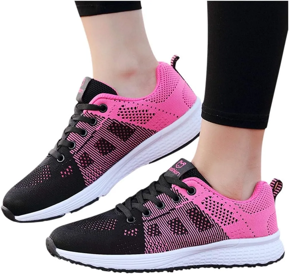 Womens Sneakers Air Cushion Running Shoes Lace Up Tennis Shoes Womens Mesh Dressy Casual Shoes Men's Fashion Sneakers Red Tennis Shoe Trainers Shoe