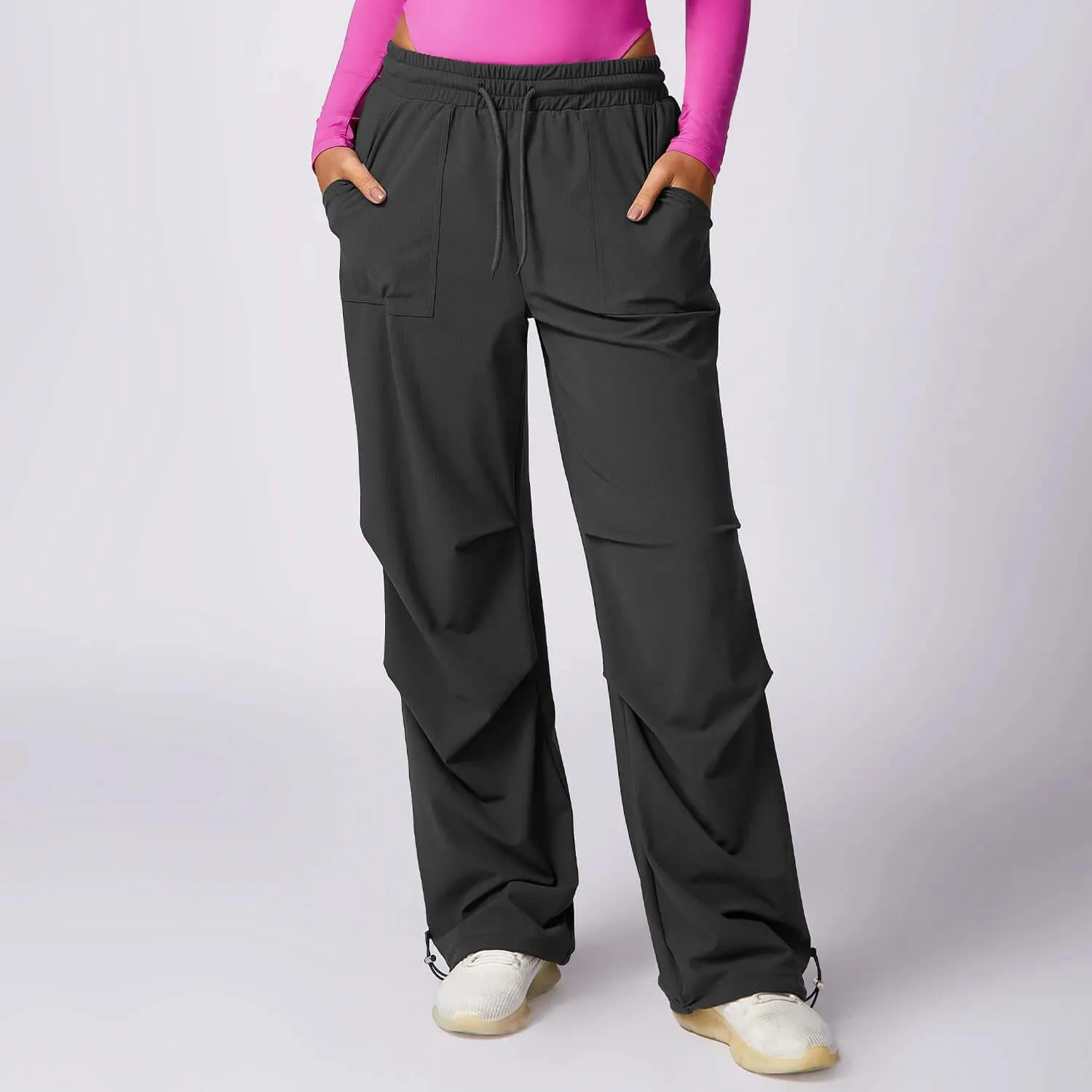 Women's Wide-Leg Trousers: Elastic Waist, Drawstring, Pockets