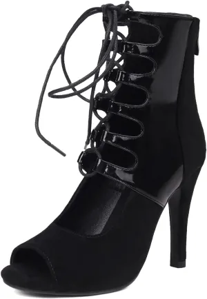 YKXLM Open Toe Booties Latin Dance Heel for Women Ballroom Dance Shoes,F019
