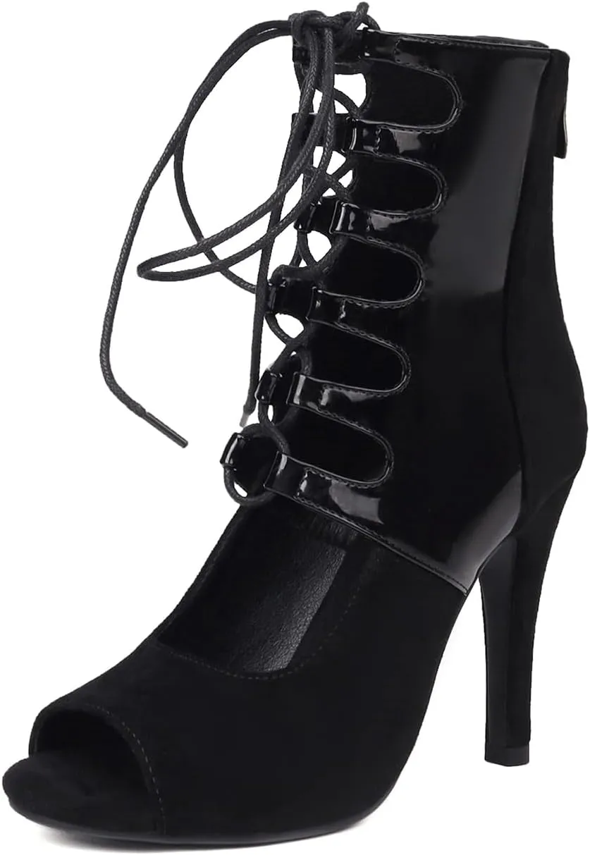 YKXLM Open Toe Booties Latin Dance Heel for Women Ballroom Dance Shoes,F019