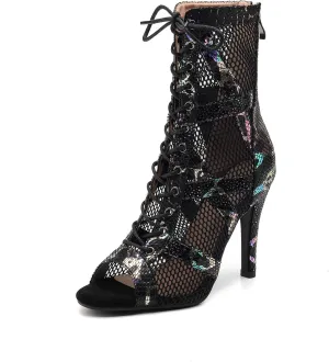 YKXLM Peep Toe Boots for Latin Dance Shoes Sexy Heel for Dancing,K100
