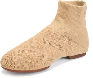 YKXLM Women Standard Practice Social Dance Sneaker Beginner Dance Practice Shoes for Women Low Heel Ballroom,Beige,1" Heel,6.5 US
