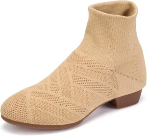 YKXLM Women Standard Practice Social Dance Sneaker Beginner Dance Practice Shoes for Women Low Heel Ballroom,Beige,1" Heel,7.5 US