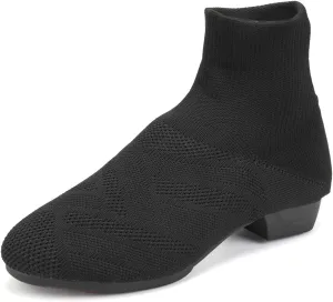 YKXLM Women Standard Practice Social Dance Sneaker Beginner Dance Practice Shoes for Women Low Heel Ballroom,Black,1" Heel,7.5 US