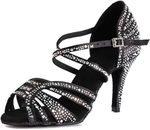 YKXLM Women's Ballroom Latin Dance Shoes with Rhinestone Salsa Performance Wedding Dance Shoes,L356