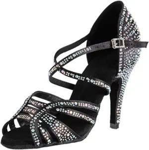 YKXLM Women's Ballroom Latin Dance Shoes with Rhinestone Salsa Performance Wedding Dance Shoes,L356
