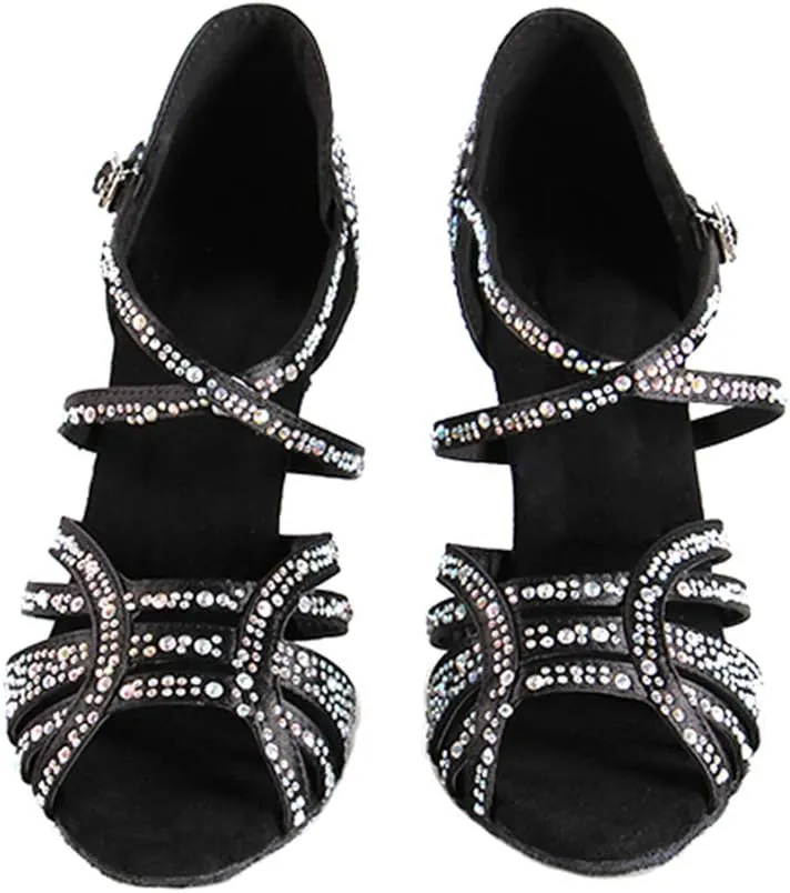 YKXLM Women's Ballroom Latin Dance Shoes with Rhinestone Salsa Performance Wedding Dance Shoes,L356